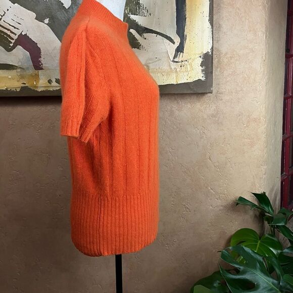 VINTAGE WOOL SHORT SLEEVE MOCK TURTLENECK NINA CHARLES KASPER ORANGE SWEATER L - Picture 12 of 13